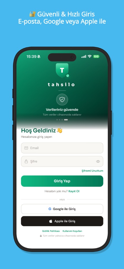 Tahsilo veresiye defteri uygulaması giriş ekranı